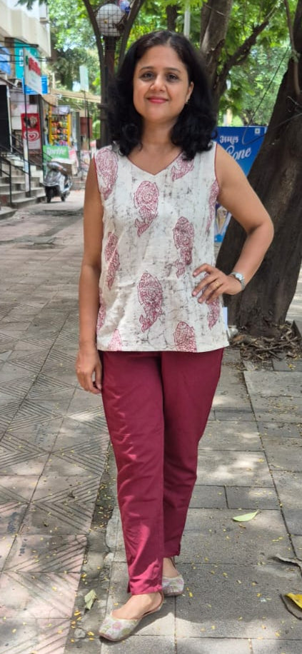 Maroon Cotton Cracks Dabu Short Top