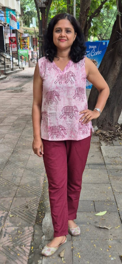 Onion Pink Cotton Cracks Dabu Short Top
