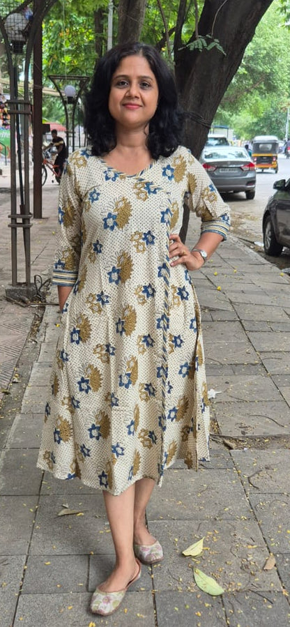 Off White Pure Ajrakh One Piece Dress