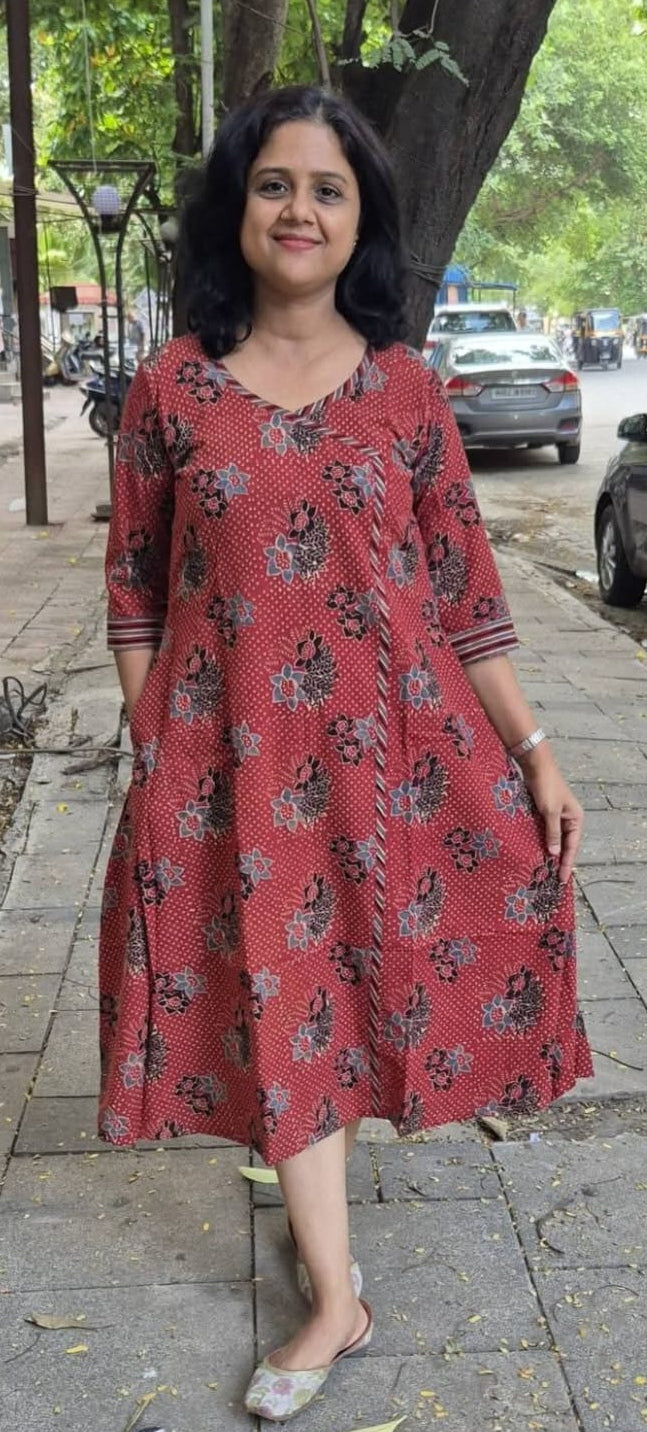 Maroon Pure Ajrakh One Piece Dress