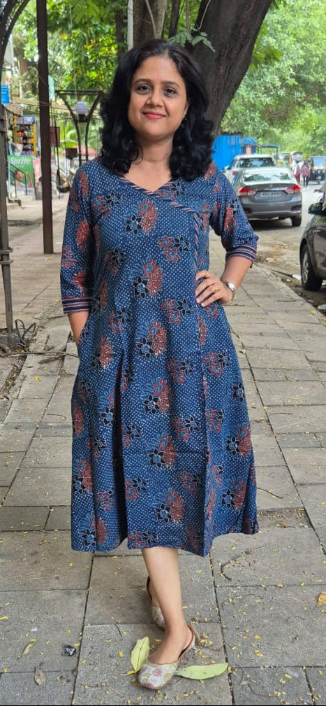 Blue Pure Ajrakh One Piece Dress