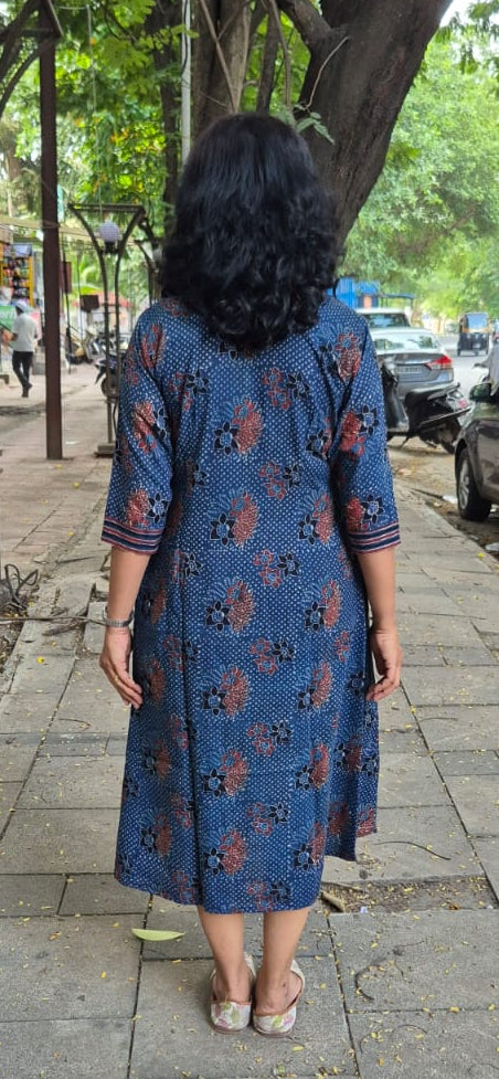 Blue Pure Ajrakh One Piece Dress