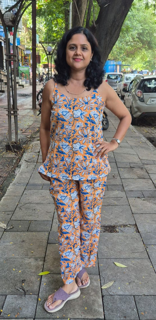 Orange Pure Cotton Spaghetti Short Top