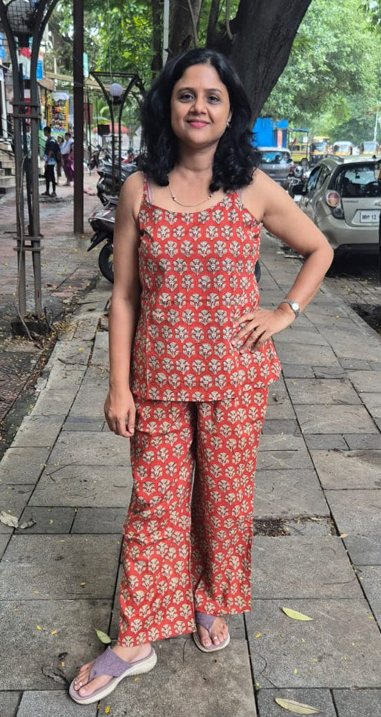 Maroon Cotton Spaghetti Short Top