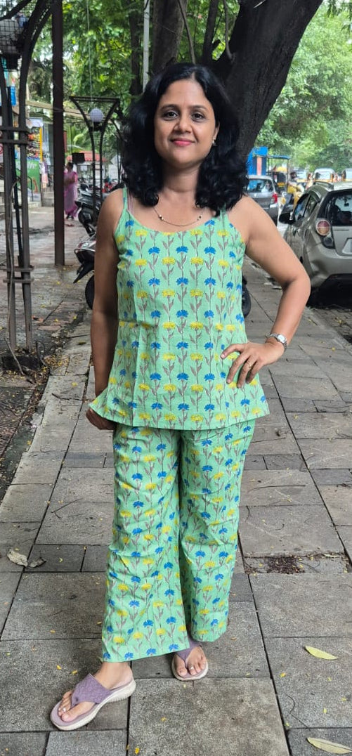 Pista Green Pure Cotton Spaghetti Short Top