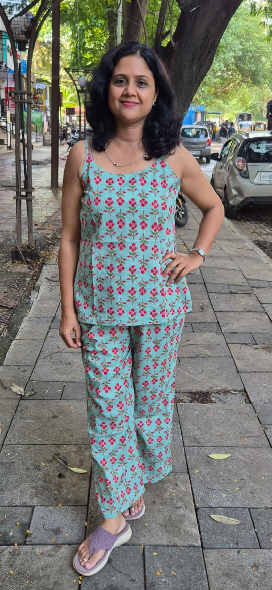 Pista Green Pure Cotton Spaghetti Short Top