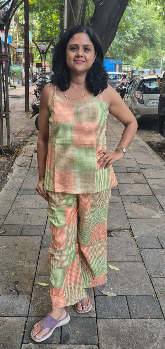 Multi Colour Pure Cotton Spaghetti Short Top
