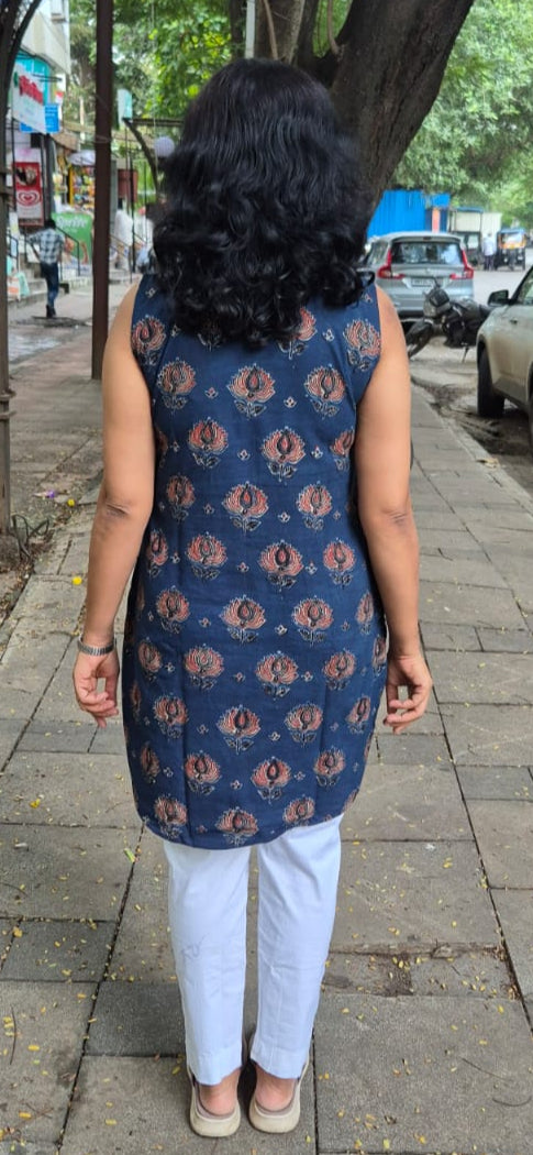 Indigo Ajrakh Knee Length Kurta