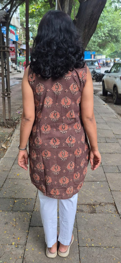 Light Brown Ajrakh Knee Length Kurta