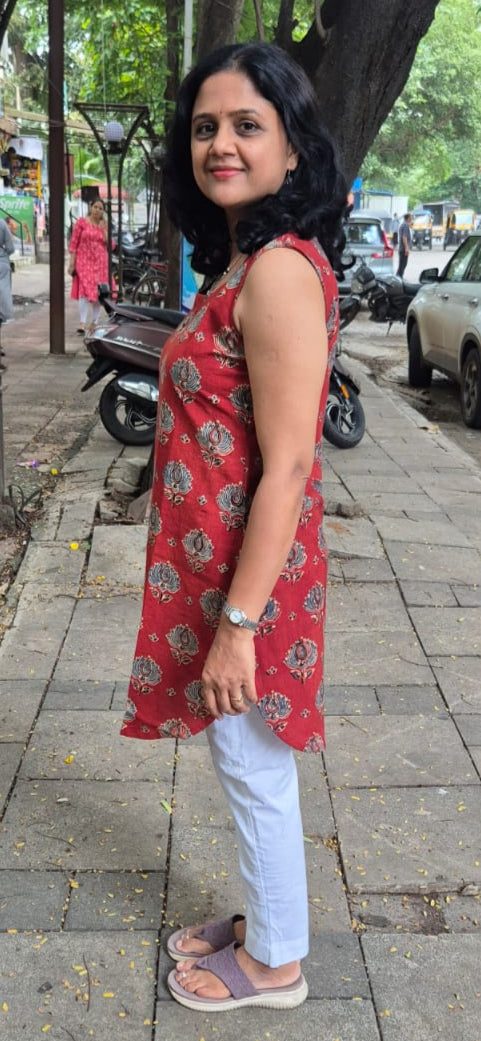 Maroon Ajrakh Knee Length Kurta