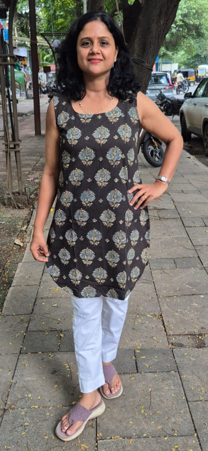 Brown Ajrakh Knee Length Kurta