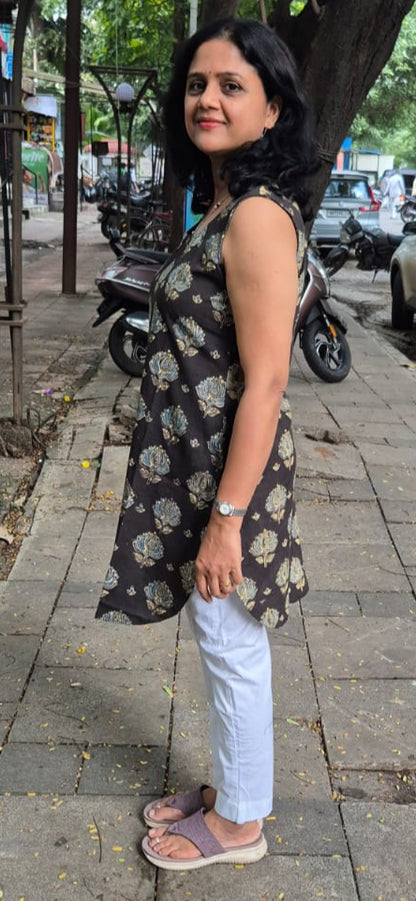 Brown Ajrakh Knee Length Kurta