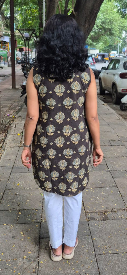 Brown Ajrakh Knee Length Kurta