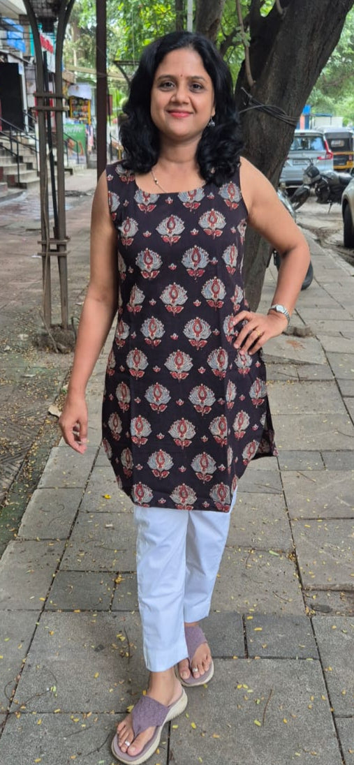 Black Ajrakh Knee Length Kurta