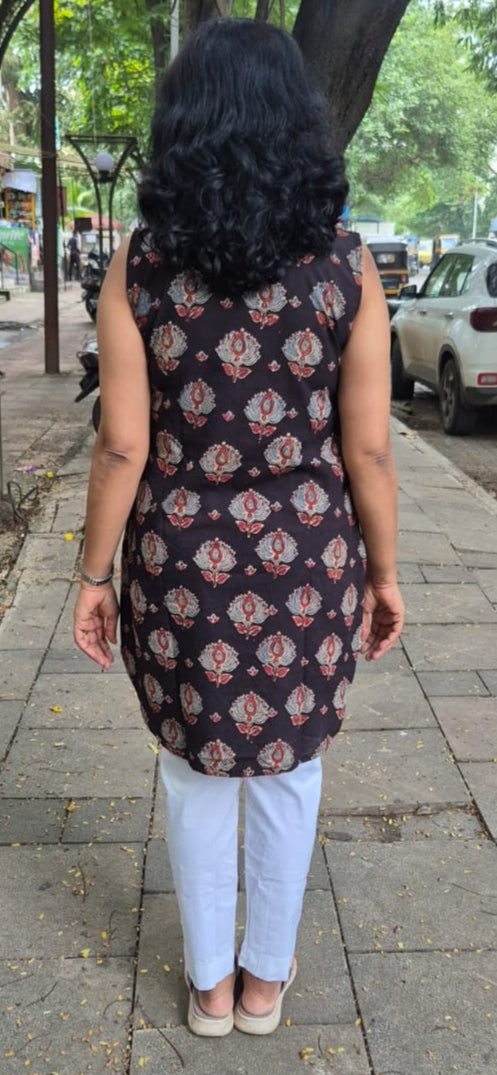Black Ajrakh Knee Length Kurta