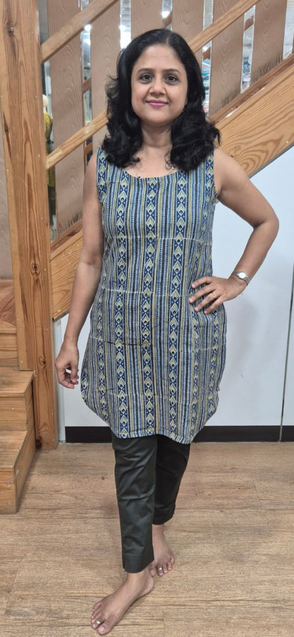 Indigo Ajrakh Knee Length Kurta