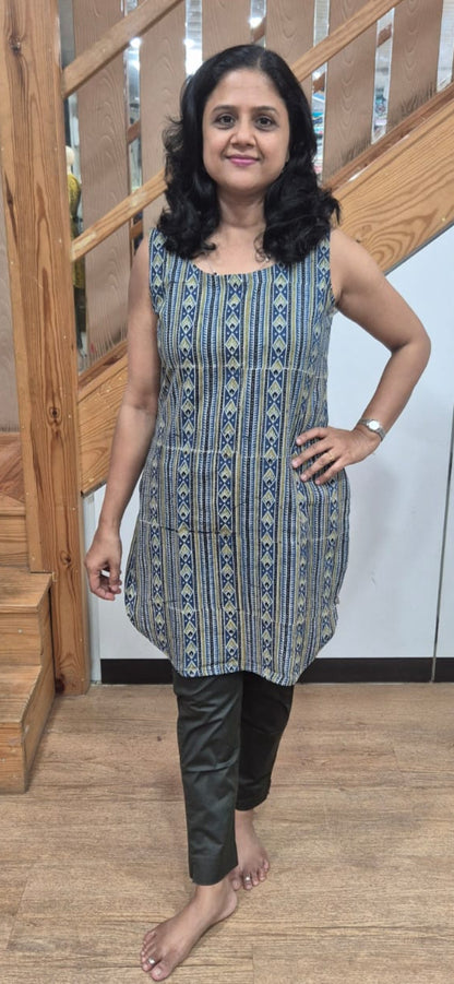 Indigo Ajrakh Knee Length Kurta