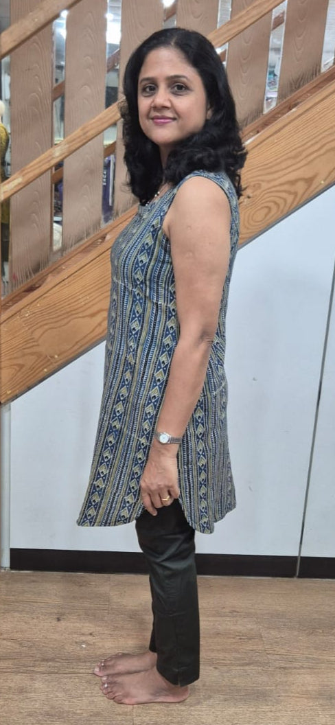 Indigo Ajrakh Knee Length Kurta