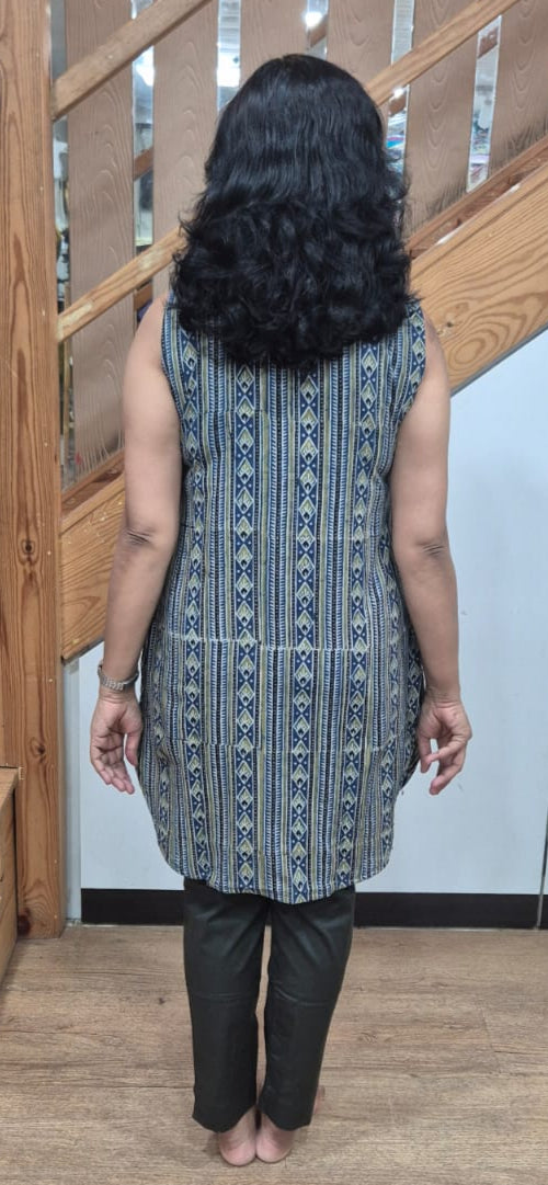 Indigo Ajrakh Knee Length Kurta