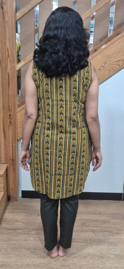 Mustard Yellow Ajrakh Knee Length Kurta