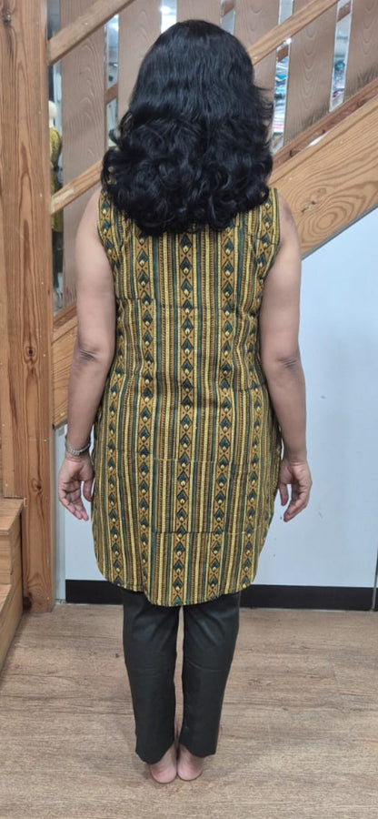 Mustard Yellow Ajrakh Knee Length Kurta