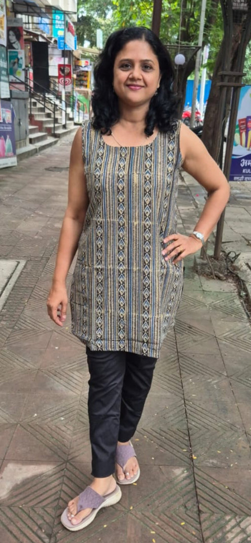 Black Ajrakh Knee Length Kurta