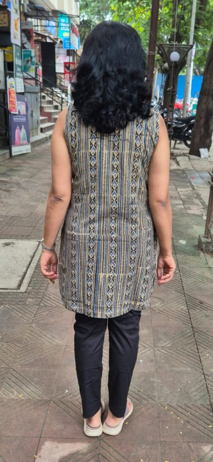 Black Ajrakh Knee Length Kurta