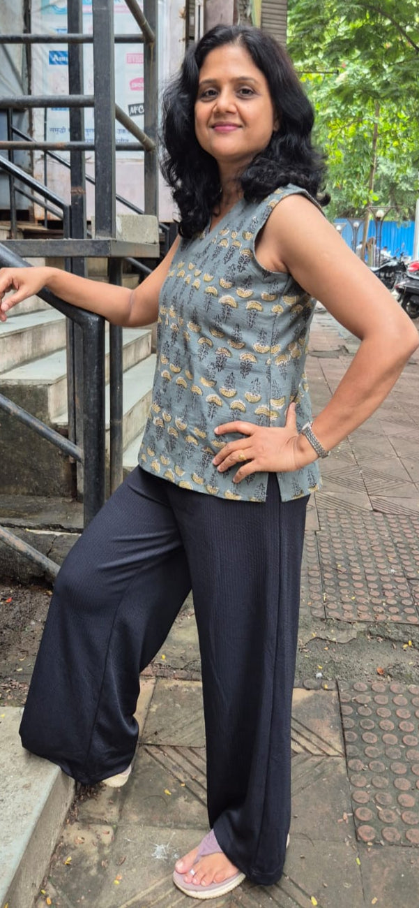 Grey Slub Cotton Short Top