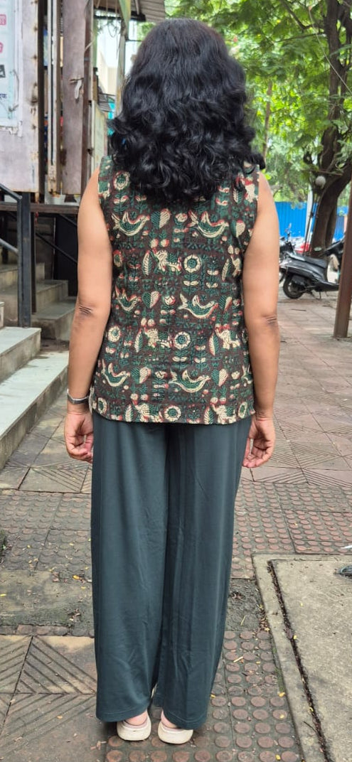 Bottle Green Slub Cotton Short Top
