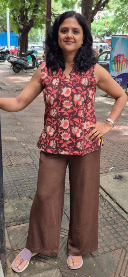 Brown Slub Cotton Short Top
