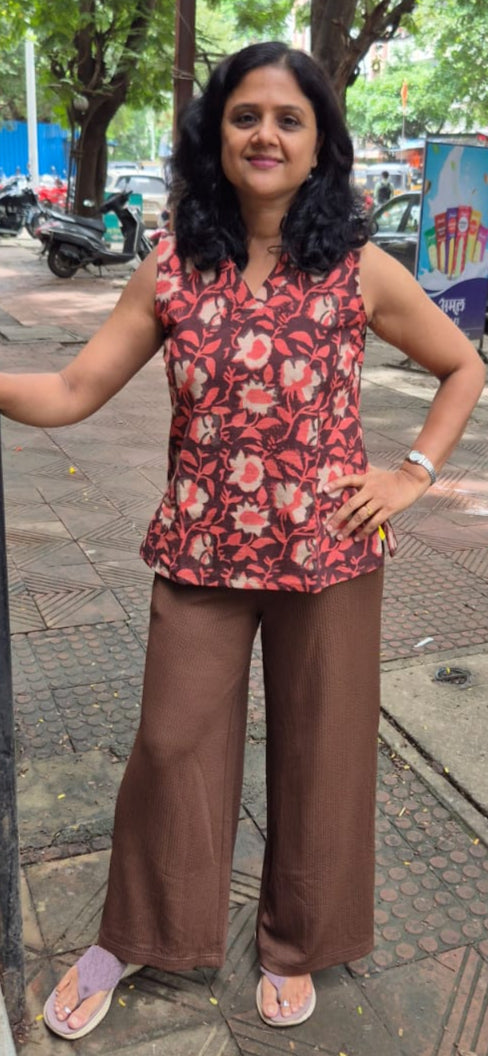 Brown Slub Cotton Short Top