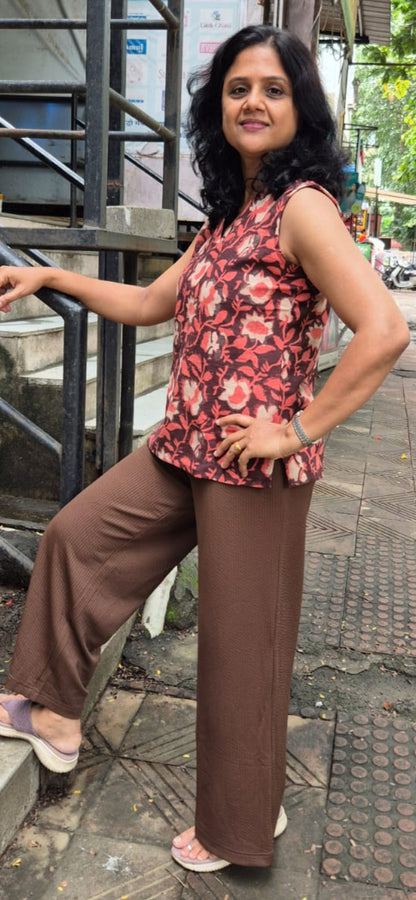 Brown Slub Cotton Short Top