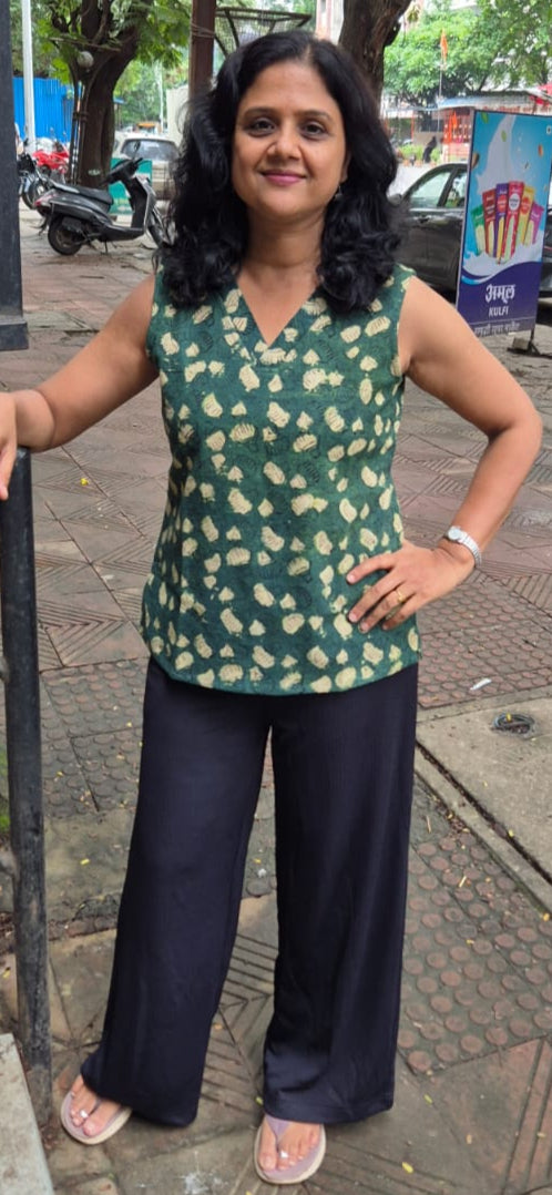 Green Slub Cotton Short Top