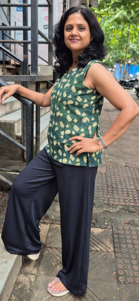 Green Slub Cotton Short Top