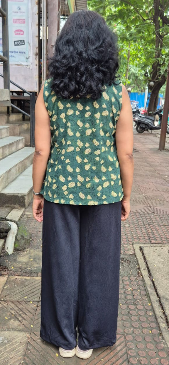 Green Slub Cotton Short Top