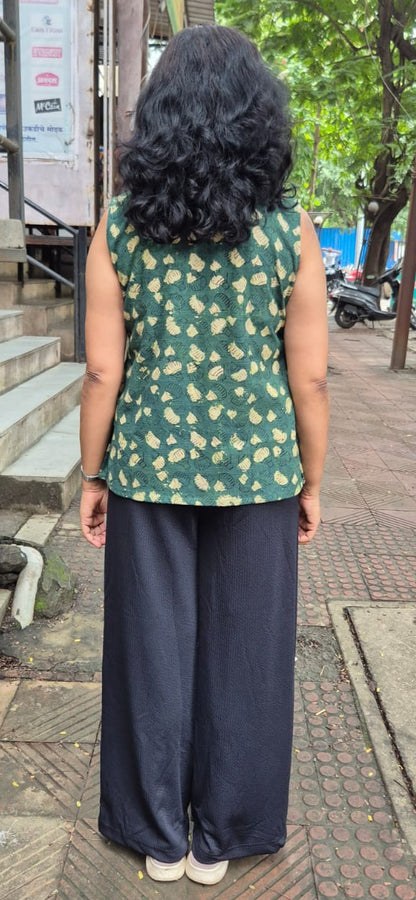 Green Slub Cotton Short Top