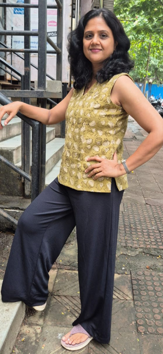 Mehendi Green Slub Cotton Short Top