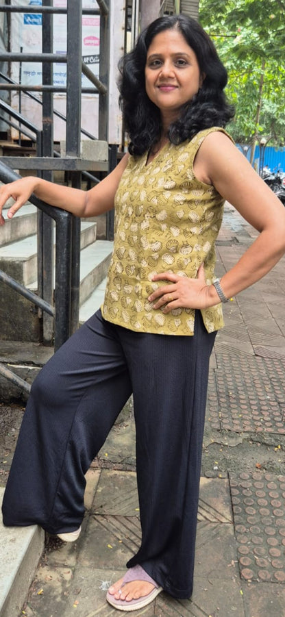 Mehendi Green Slub Cotton Short Top