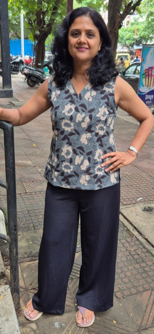 Grey Slub Cotton Short Top