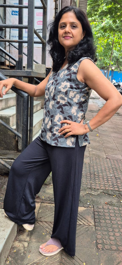 Grey Slub Cotton Short Top