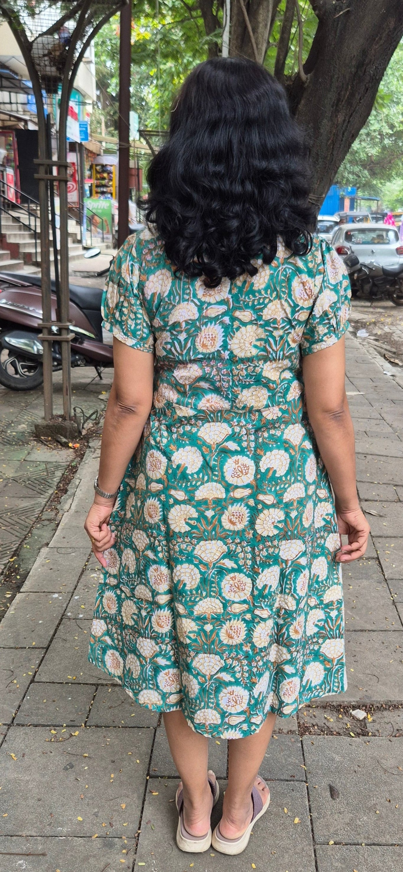 Green Poplin Knee Length One Piece