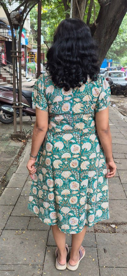 Green Poplin Knee Length One Piece