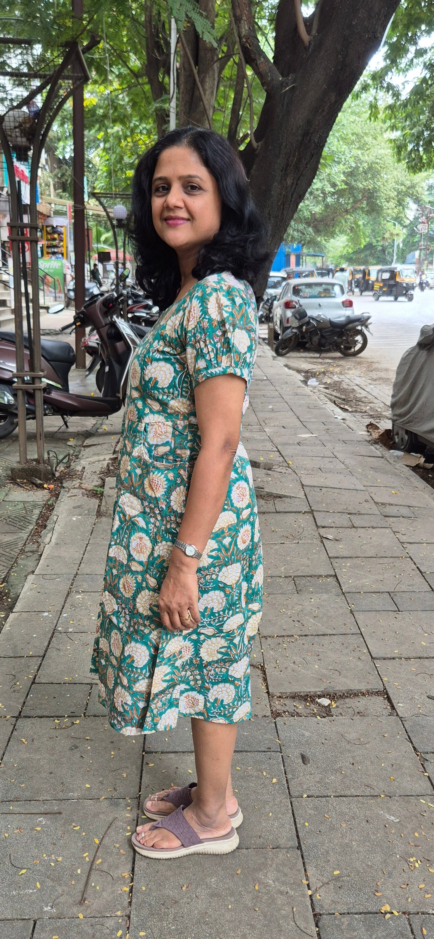 Green Poplin Knee Length One Piece
