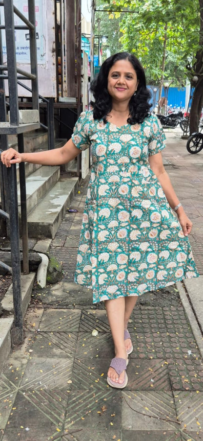 Green Poplin Knee Length One Piece