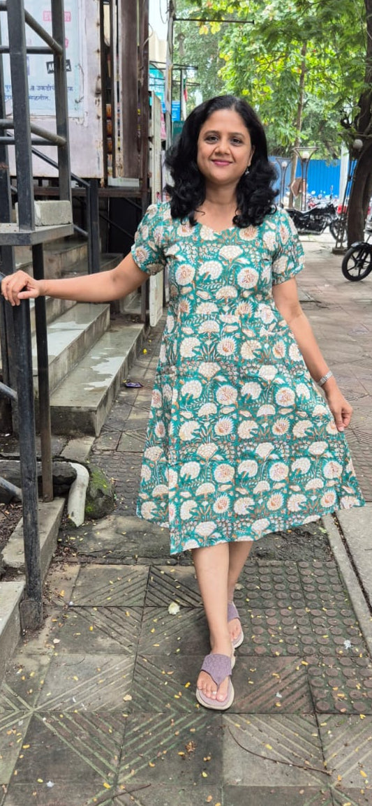 Green Poplin Knee Length One Piece
