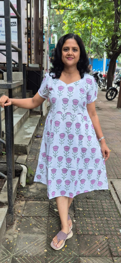 White Poplin Knee Length One Piece