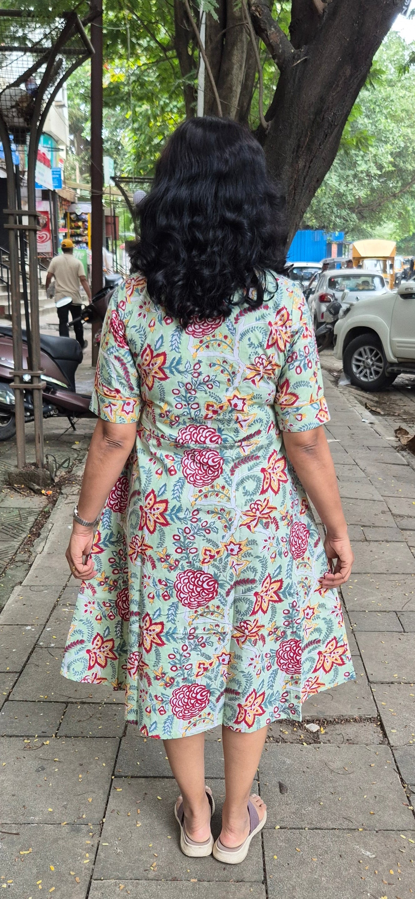 Pista Green Poplin Knee Length One Piece