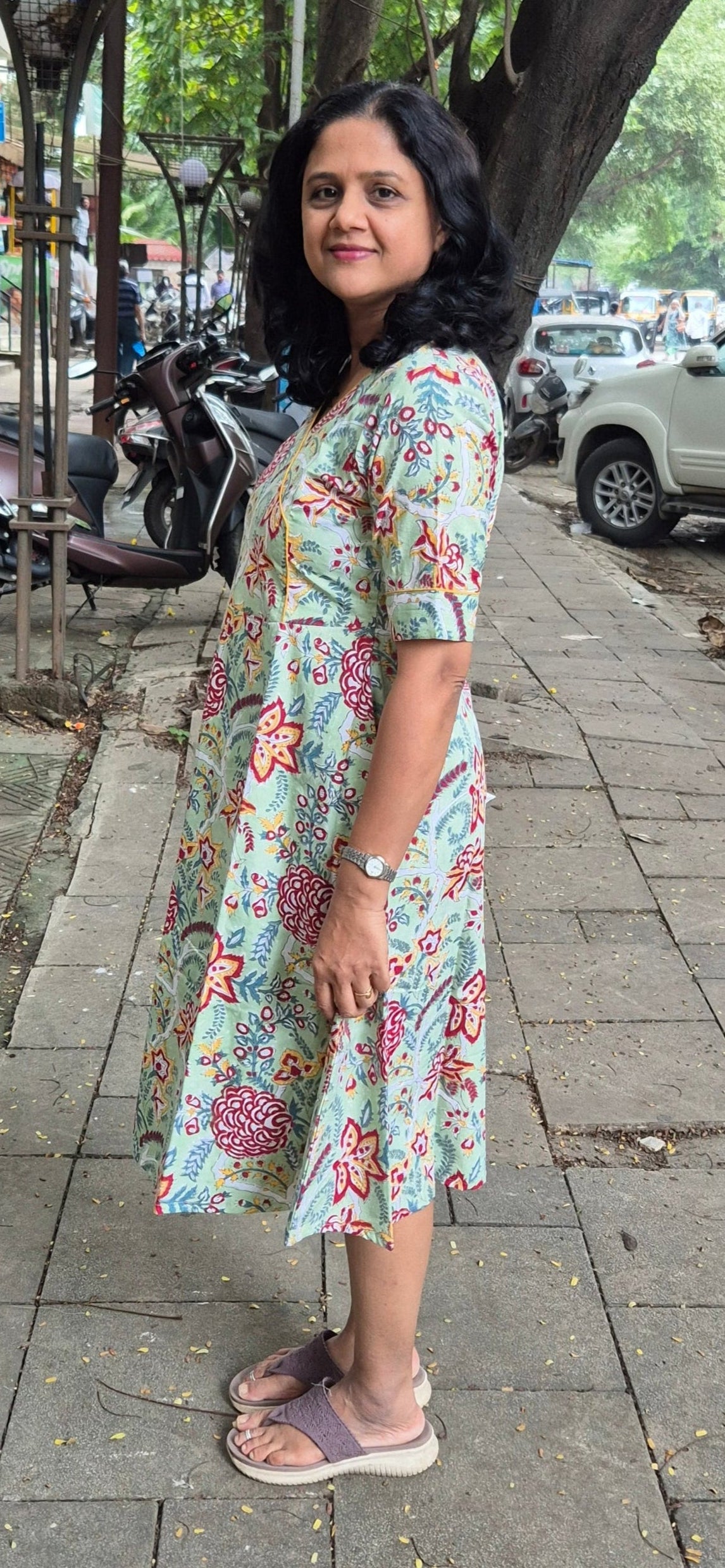 Pista Green Poplin Knee Length One Piece