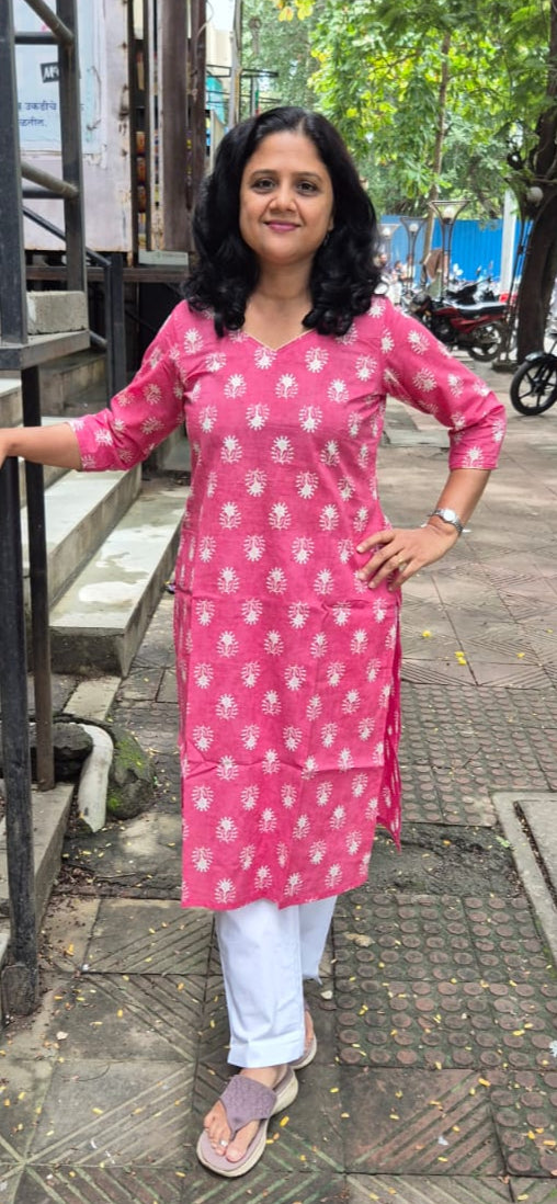 Onion Pink Pure Cotton Kurta