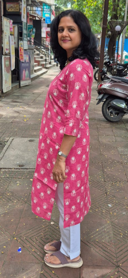 Onion Pink Pure Cotton Kurta